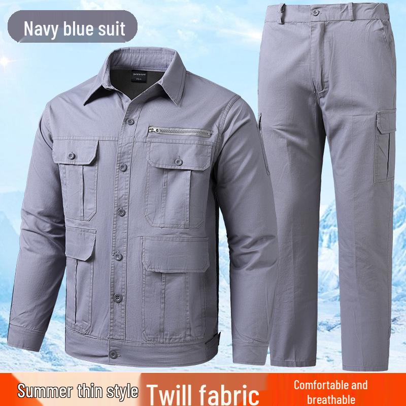 Conjunto de Roupa de Trabalho de Verão para Homem em Sarja de Algodão - Leve, Corte Solto com Design Multibolsos para Soldadores