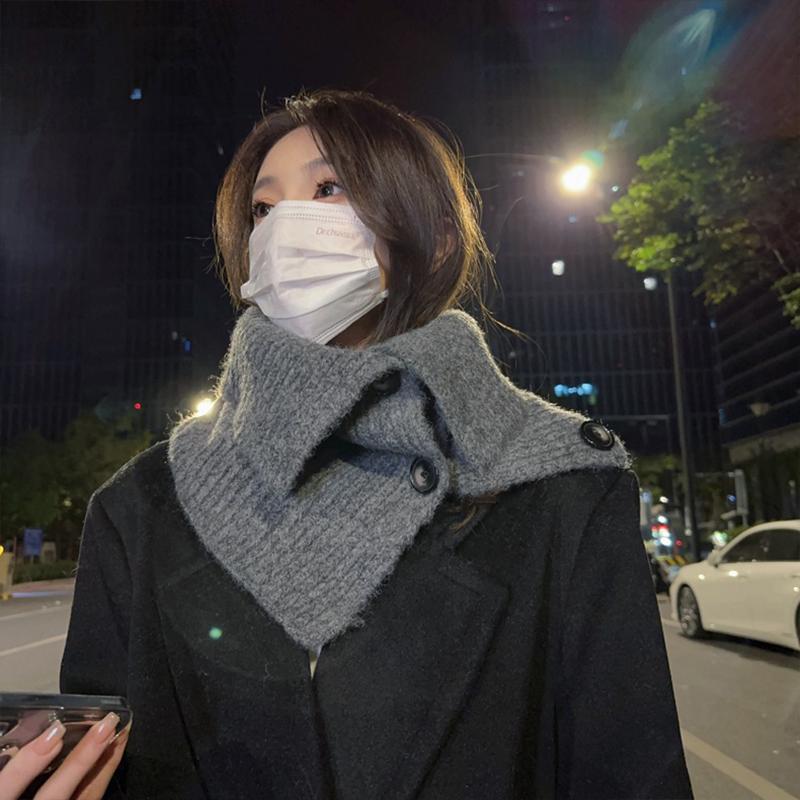 Korean Style Button Scarf Women Autumn And Winter Retro Warm Neck Collar Knitted Shawl Dual-Purpose Cold-Proof Scarf