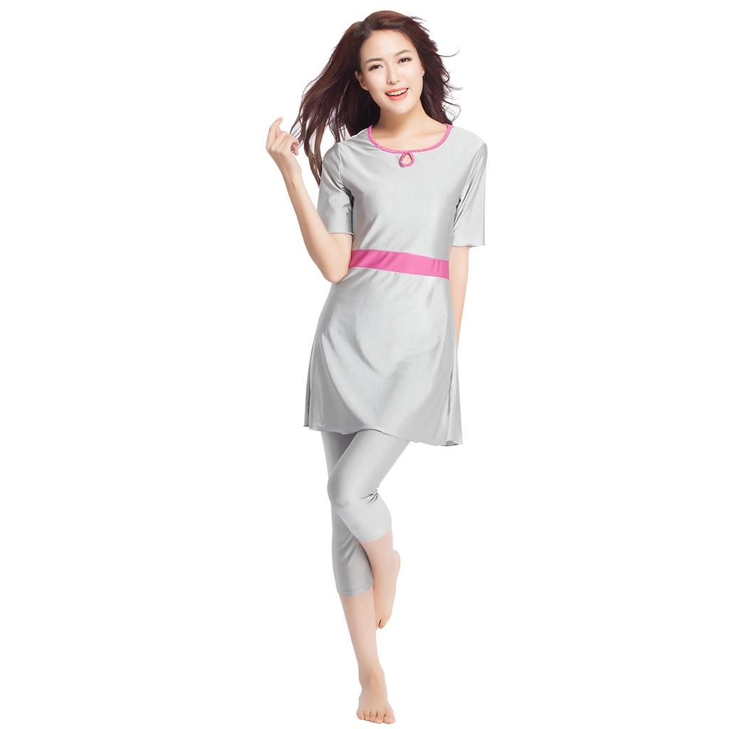 Muslimischer Badeanzug für Damen, muslimische Dame, traditionelle Kurzarm-Tops, Capri-Hosen, Damen-Patchwork, hochelastisch, islamische Strandmode, Damen-Badebekleidung