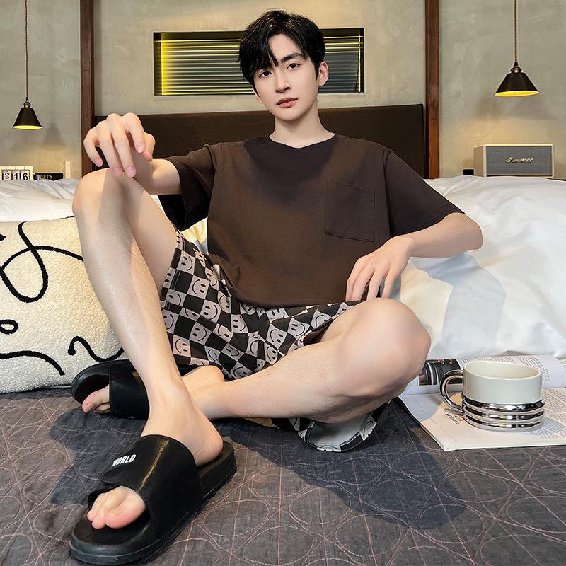 

Мужской летний хлопковый комплект с коротким рукавом для дома - Доступен большой размер Triple Extra Large