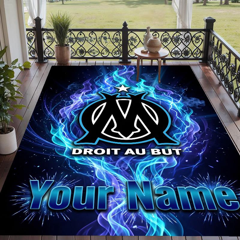 Custom Text Printed Rug Olympique Marseille FC Non Slip Floor Carpet For Home Room Decor