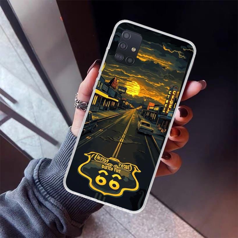 America Route 66 Phone Case For Samsung Galaxy A52 A51 A50S A32 A22 A12 A02S A72 A71 A31 A70 A30S Note 20 Ultra 10 Plus S10 Gala