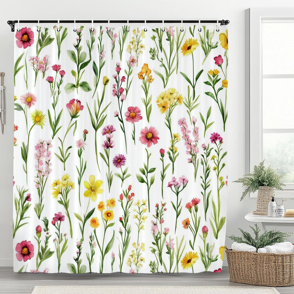 1pc Plant Purple Floral Shower Curtain, Bathroom Decorative Shower Curtain, Printed Polyester Fabric Shower Curtain with Hooks