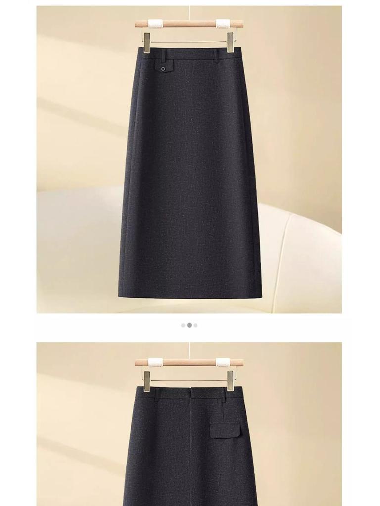 Spring 2025 Women's High-Waist Black A-Line Midi Bodycon Skirt