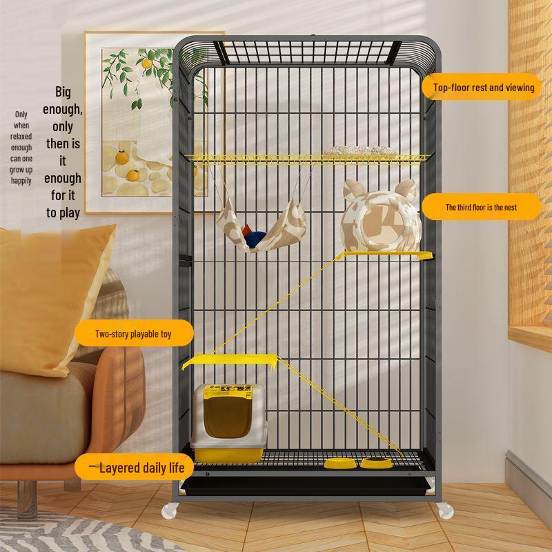 Large Double-Layer Indoor Cat Villa: Space-Saving, Portable Cage with Nest