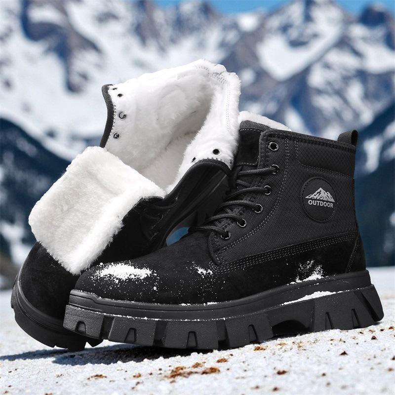 Men's Waterproof Leather & Fur Snow Boots - Non-Slip, Warm High-Top Workwear Martin Boots