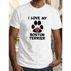 European sizes 1pc Men'S Casual Crew Neck T-Shirt - "I Love My Boston Terrier" Print,  Knit Fabric with Slight Stretch, Regular Fit, Geometric Pattern