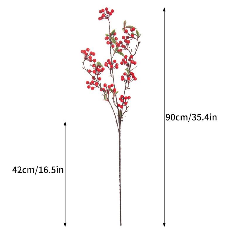 New Year'S Berry Flower Arrangement Chinese Red Fruit Golden Simulated Leaves Wealth Fortune Blessing Flower Vase Bucket Decor