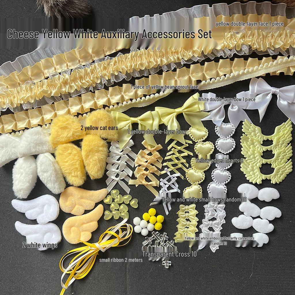 Sada na zdobení držáku na karty DIY s krajkovým lemováním Modrá stuha - Obsahuje skládací podpěrku, držák na odznáček s knoflíkem a materiály pro Ita tašku.