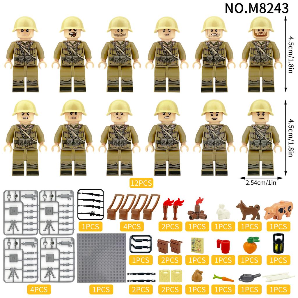 MOC II Wojna Światowa Seria Wojskowa Korpus Górzysty Żołnierz Zestaw Klocków Budowlanych
