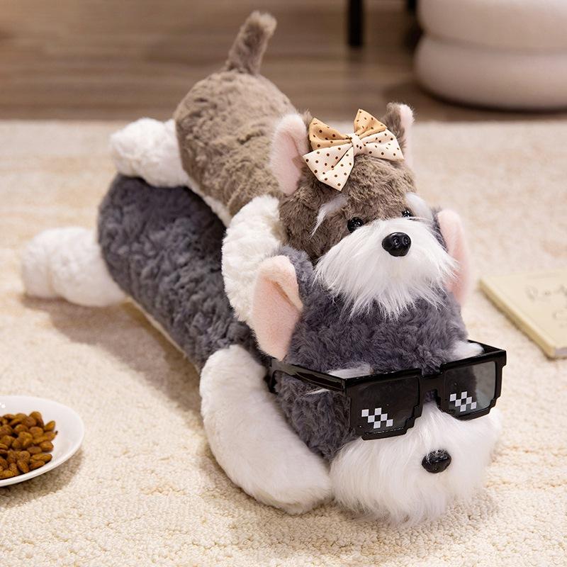 Cartoon Animal Lying Dog Doll Plush Toy Schnauzer Doll Children Soothing Rag Doll Birthday Gift