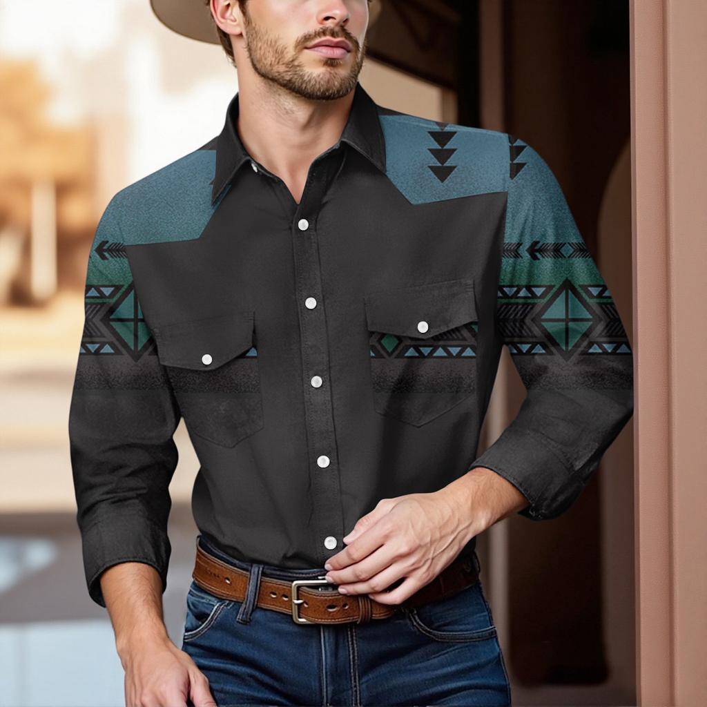 Men'S Fashionable Lapel And Shoulder Length Long Sleeved Casual Top