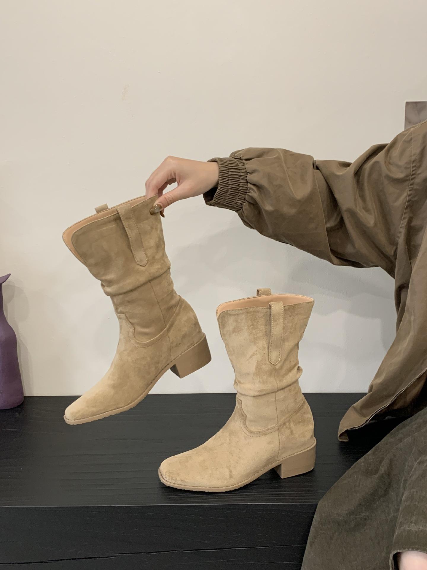 

Осень 2025 новые корейские ретро маленькие ботинки Мартин, тонкий толстый каблук, универсальные короткие ботинки для женщин 39 хаки