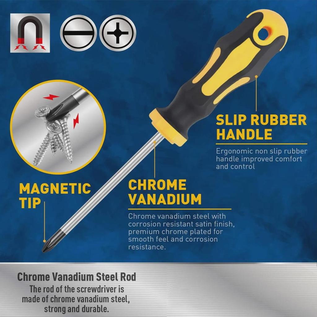 11-Piece Magnetic Screwdriver Set with Cross-Head Tips and Cushioned Grip