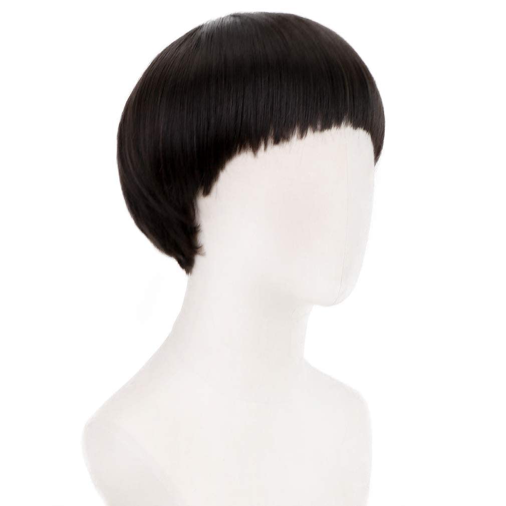 FREE BEAUTY Short Black Cosplay Wig 1960s Synthetic Bowl Cut Mushroom Hair Anime Wig for Everyday Christmas Costume - Men's Use, Halloween,
