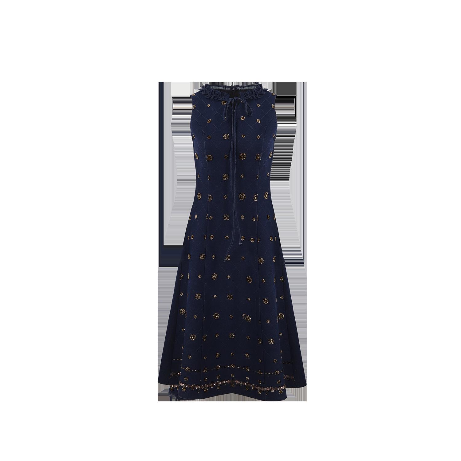 2025 A/W French Retro Elegant Denim Sleeveless Waist-Cinched Long Dress for Women Medium