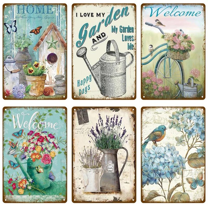 Metal Sign For Bar Home Wall Decor Art Tin Signs Flower Poster Gift Birds Vintage Metal Plaque Plates Decor Garden Flower Rules