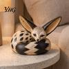 Fox Figurines for Home Decor Figurine Sitting Resting Pose, Wood Carved Style Resin Animal Statue, Vintage Desk Ornaments Desktop Office