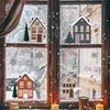 Christmas Houses Window Stickers Removable Self-adhesive Double Sided Snowflakes Xmas Tree Wall Glass Decals for Home Decoration