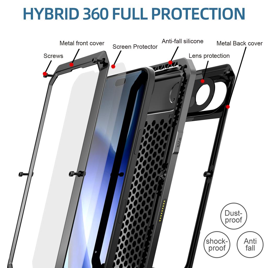 Case for IPhone 17 Air 17 Pro Max 17 Glass Screen Tank Armor Metal Cover Heavy Duty Shockproof Aluminum Funda
