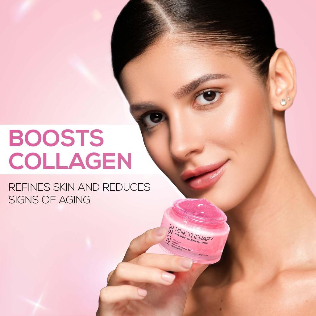 RENEE Pink Therapy Hydrolyzed Collagen Overnight Sleep Jelly Mask | Hydrates, Repairs, Smoothens & Plumps Skin | Peptides, Niacinamide & Hydrolyzed