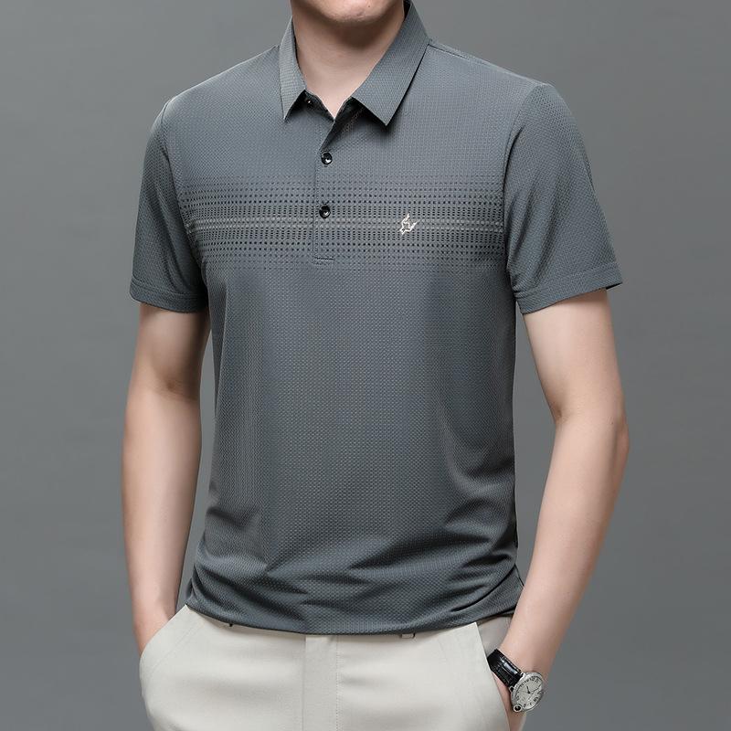 Short Sleeve Ice Silk Polo Shirt Medium Loose Casual Men'S Lapel T-Shirt Bottom Shirt
