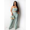 European and American Women's Pleating Sexy Tube Top Two-piece Suit Trousers Vacation Women's Leisure Holiday Suit