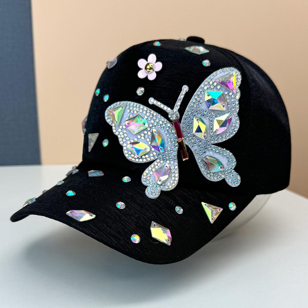 New Hat Women's Spring Summer Sunscreen Baseball Cap Heavy Industry Diamond Sequin Hanging Ring Peaked Cap Outdoor Sun Hat