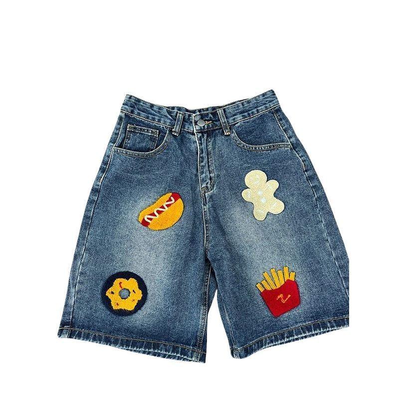 

Niche Chic Summer 2025 Women s Blue Embroidered Denim Shorts - Washed, Loose, Casual Straight Leg Extra Large