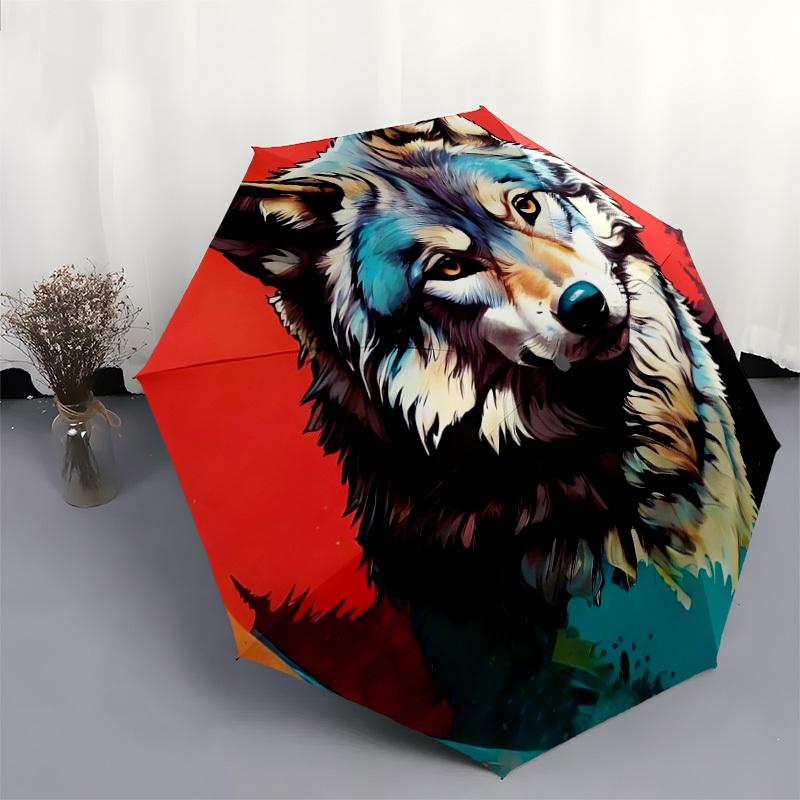 1pc Wolf Portrait Circular Artwork Umbrella with Plastic Handle,Suitable for All Seasons Home Travel Outdoor UmbrellaDD390