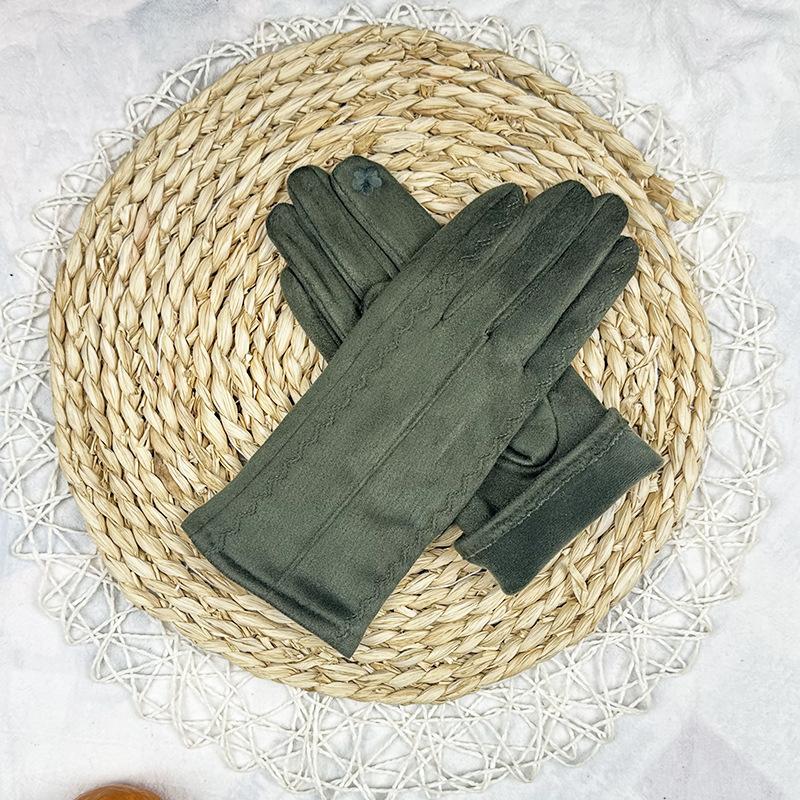 

Теплые перчатки женские милые студенческие флисовые утолщенные замшевые велосипедные ветрозащитные перчатки для сенсорных экранов армия зеленый