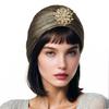 Headscarf Hat with Fancy Pleats Rhinestones Retro Style Women Turban Hat 20s 30s Vintage Headpiece Hair Accessories