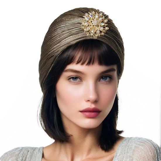 Headscarf Hat with Fancy Pleats Rhinestones Retro Style Women Turban Hat 20s 30s Vintage Headpiece Hair Accessories