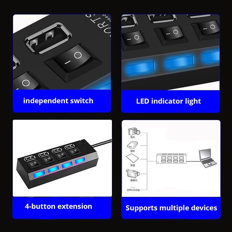 Usb Hub 2.0 Hub Usb Splitter 4 Ports Multi Usb Hub 2.0 Hab Power Adapter Extensor Computer Accessories Switch Usb Cable for Home