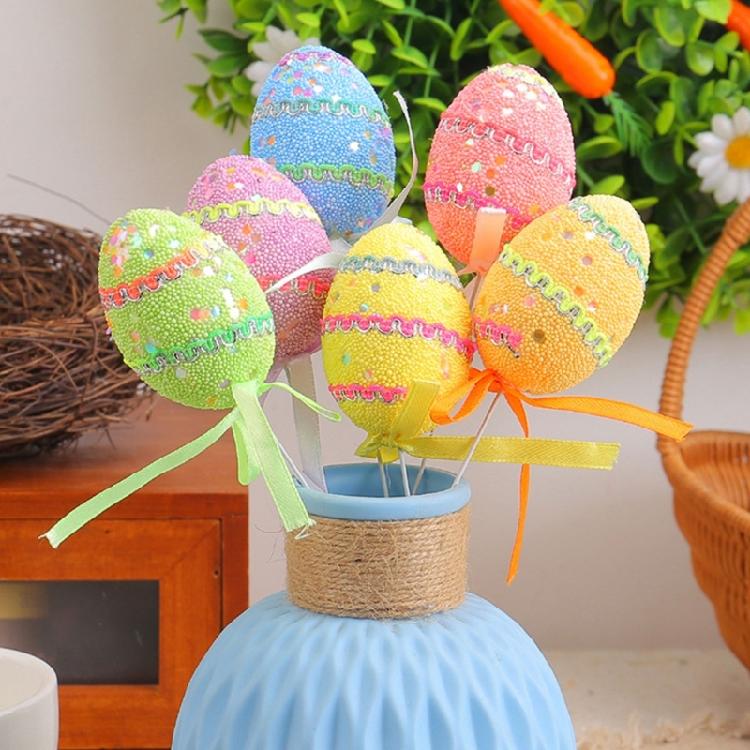 6Pcs Small Colored Foam Eggs with Stick For Festival Celebration Vase Arrangement and Basket Fillers And Art Craft