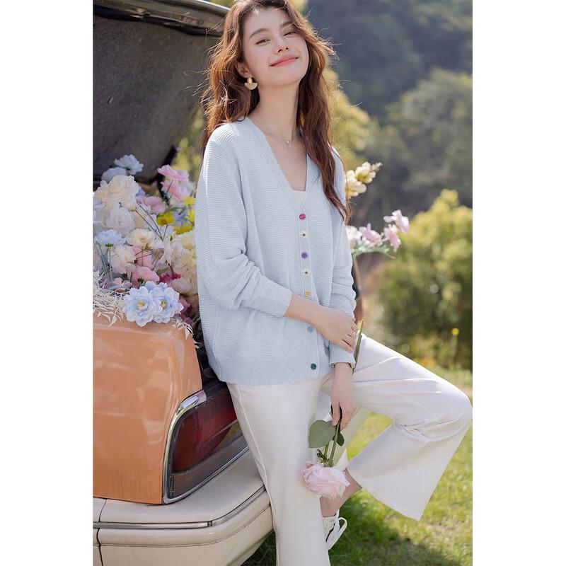 Mokana Women's V-Neck Knit Cardigan with Colorful Buttons