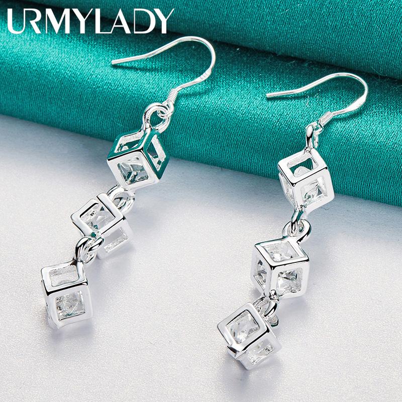 925 Sterling Silver Three Square Zircon Earrings For Women Fashion Wedding Engagement Jewelry