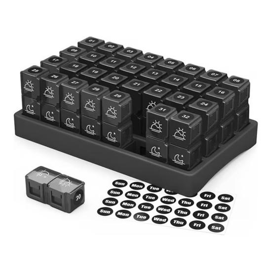 Monthly Pill Organizer 2 Times A Day Pill Box 31 Day One Month Travel Pill Container 32 Compartments AM PM Pill Case for Medication Supplements