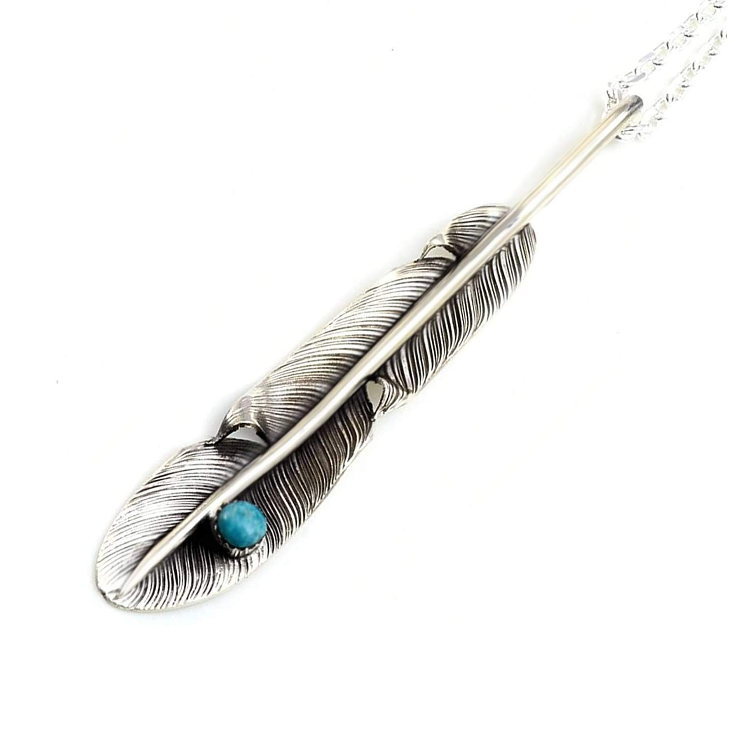 [STERLING SILVER 925] Feather Silver Necklace Pendant Chain AMTHANE-004