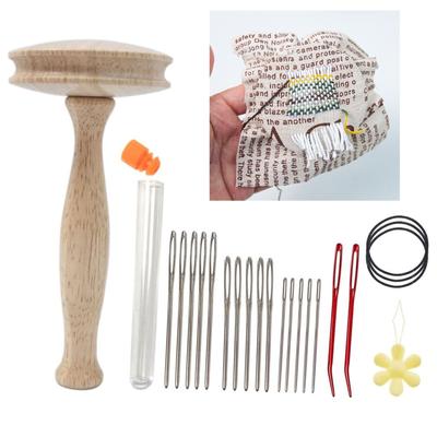 Darning Mushroom Wood Darning Mushroom Set with Darning Needle Sewing Darning Needle Darning Mushroom Needle Threader