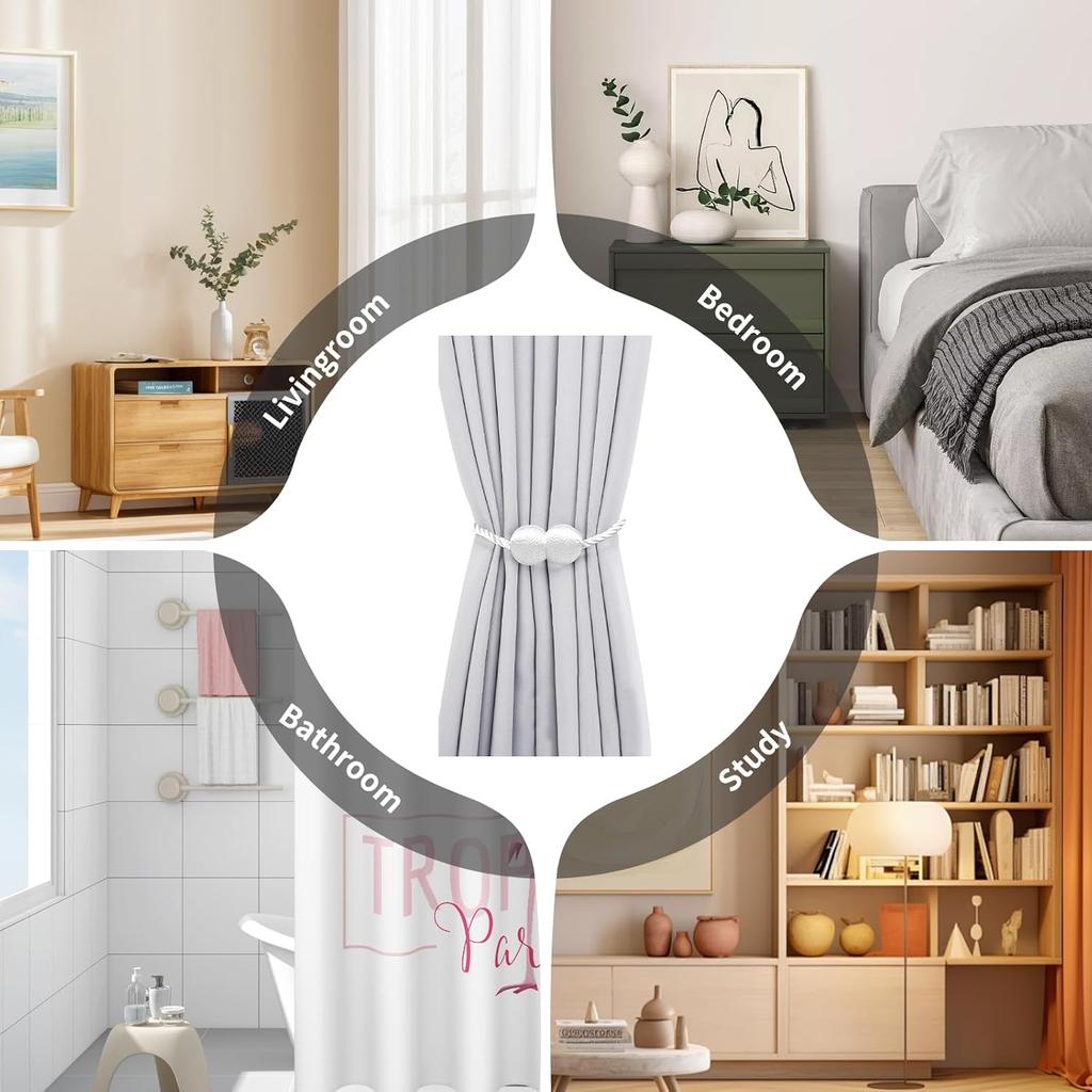 4pcs Sturdy Magnetic Curtain Holders - Robust Design, Elegant And Minimalist Curtain Clips with Powerful Magnetic Fastening