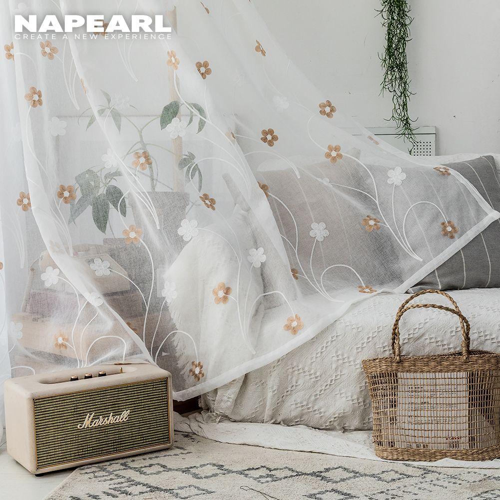 1PC NAPEARL Modern Fashion Daisy Embroidered Tulle Sheer Curtain For Living Room Bedroom Home Decor