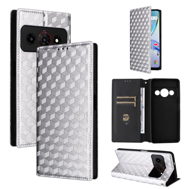 Cubic Grid Texture Flip Leather Phone Case