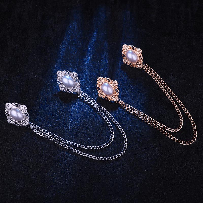 Retro European & American Style Detachable Pearl Chain Collar with Floral Pattern