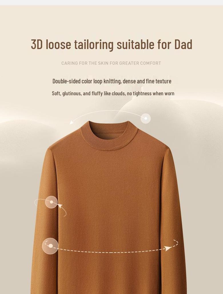 2025 Autumn/Winter Plus Size Men's Warm Half-High Neck Knit Sweater Pullover
