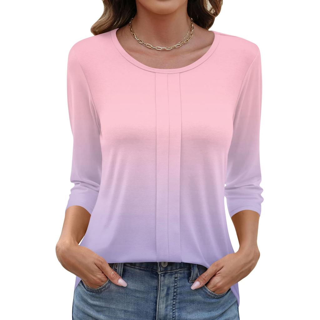 Modisches, lässiges Pullover-Oberteil mit Dreiviertelärmeln und bedrucktem Kragen für Damen