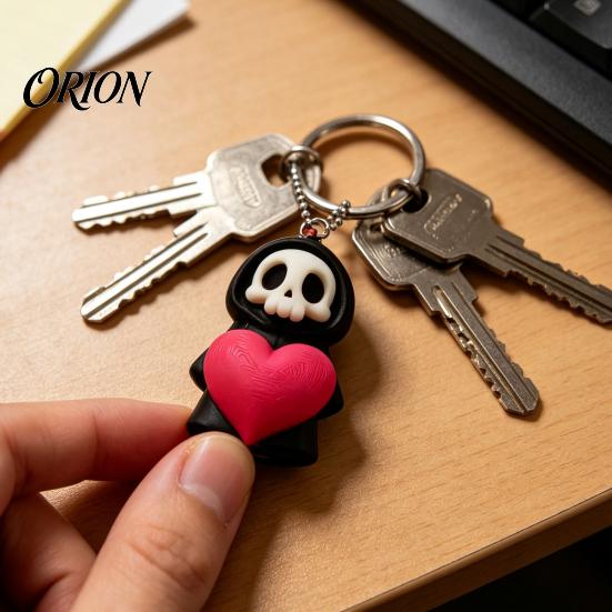 Hanging Grim Reaper Holding Heart Keychain Charm, 3D Printed Gothic Skull Decor with Dark Aesthetic Accessory Ball Chain, Backpacks Bags Purse