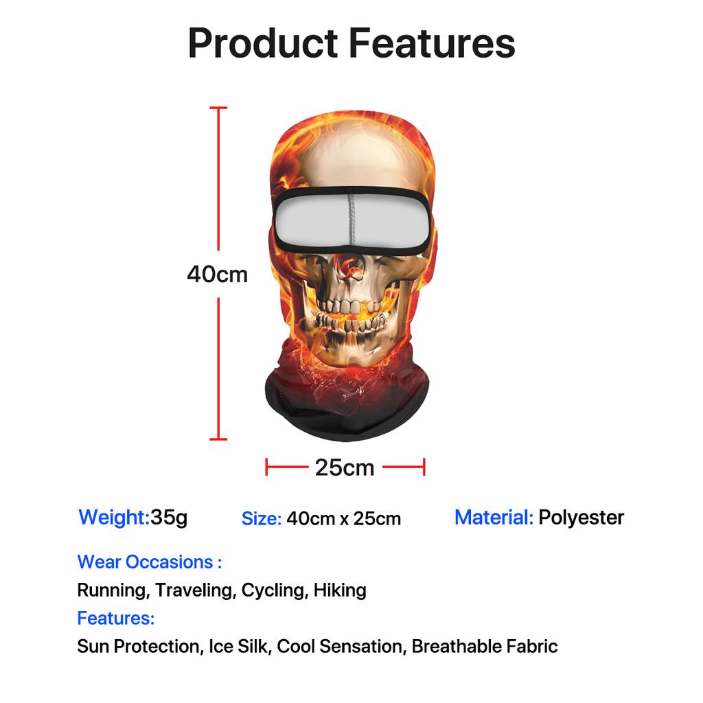 Totenkopf-Print Sturmhaube Gesichtsmaske, Eis-Seide Kühlend Atmungsaktiv Sonnenschutz Vollgesichtsbedeckung für Radfahren Laufen Wandern Outdoor-Sportarten