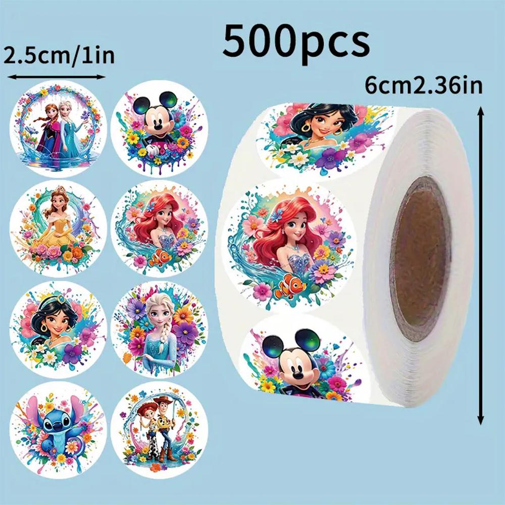 500pcs Mix Anime Stickers Roll Cute Princess Mickey Mouse Sealing Label Decoration Decals Children Party Sticker Toy Gift