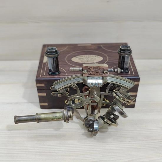 Nautical Brass Sextant with Wooden Box Telescope Maritime Navigation Instrument 12 Cm Gift Item